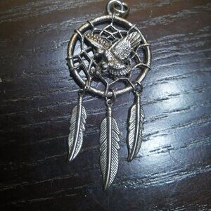 Ramzor Inc signed vintage Pendant Eagle dreamcatcher on 31" long chain